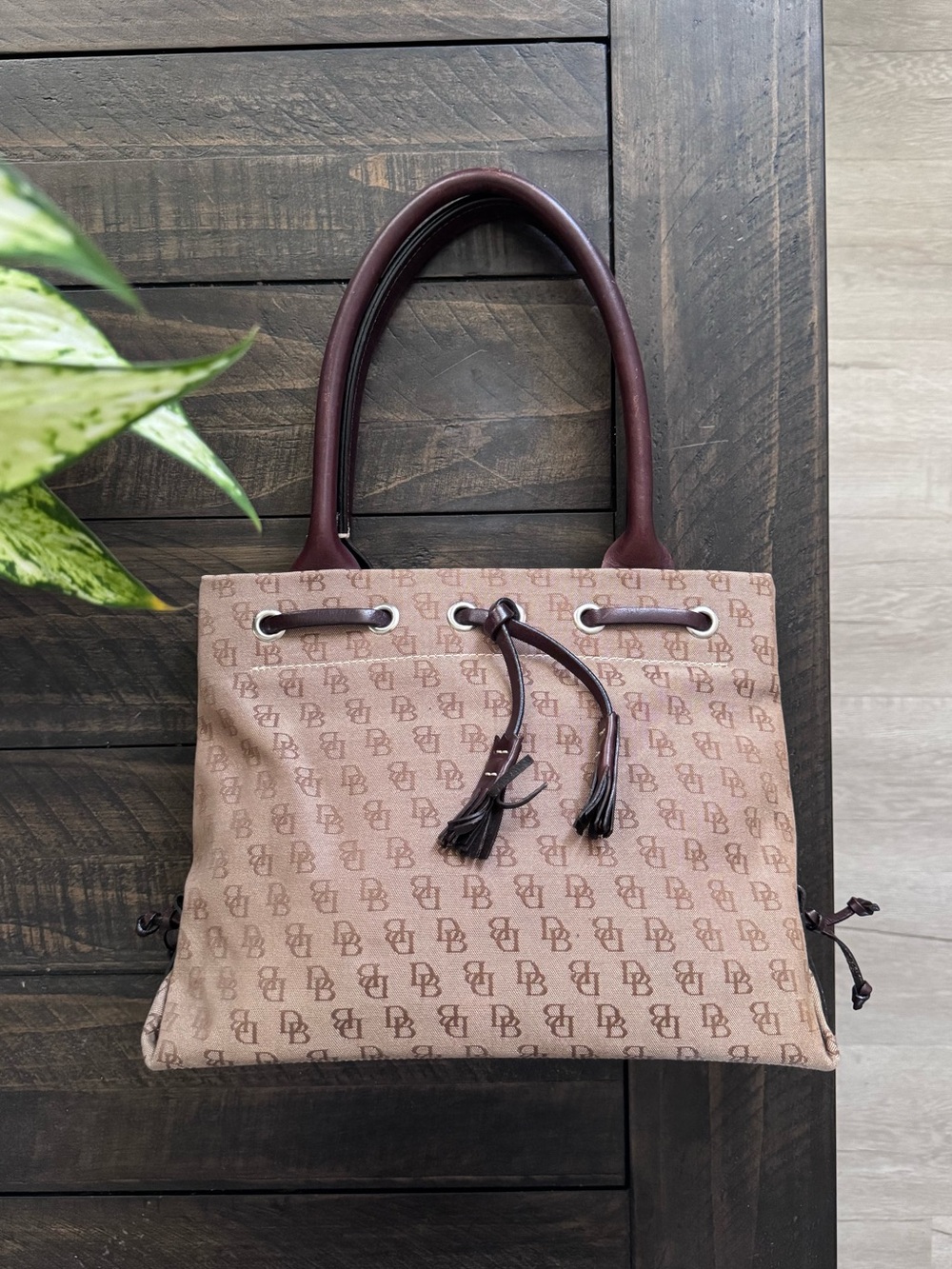 Dooney & Bourke Brown Tote Bag with Dark Brown Handles